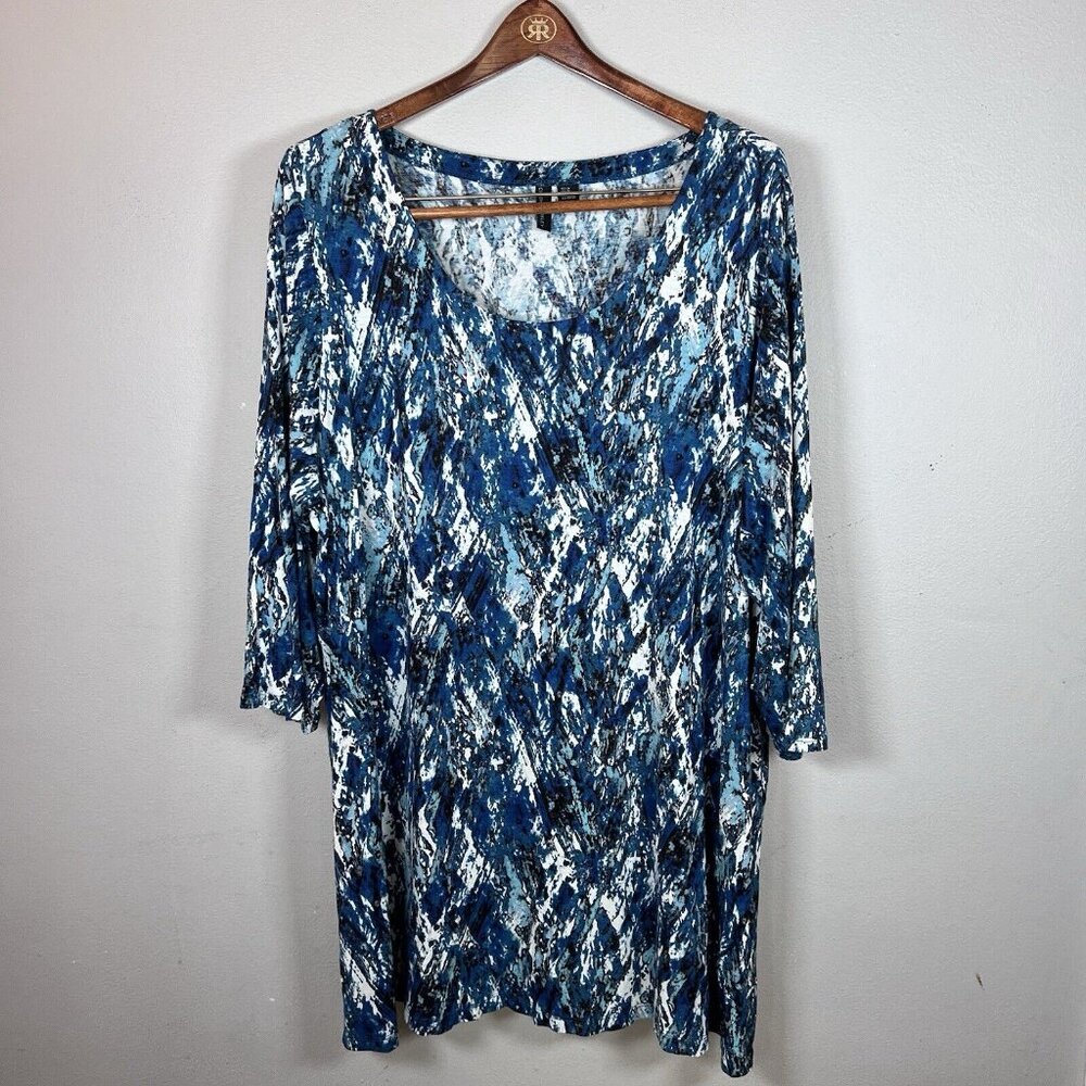 Cynthia Rowley Top Women’s 2X Blue Scoop Neck 3/4 Sleeves Stretch High Low Hem - Picture 5 of 9